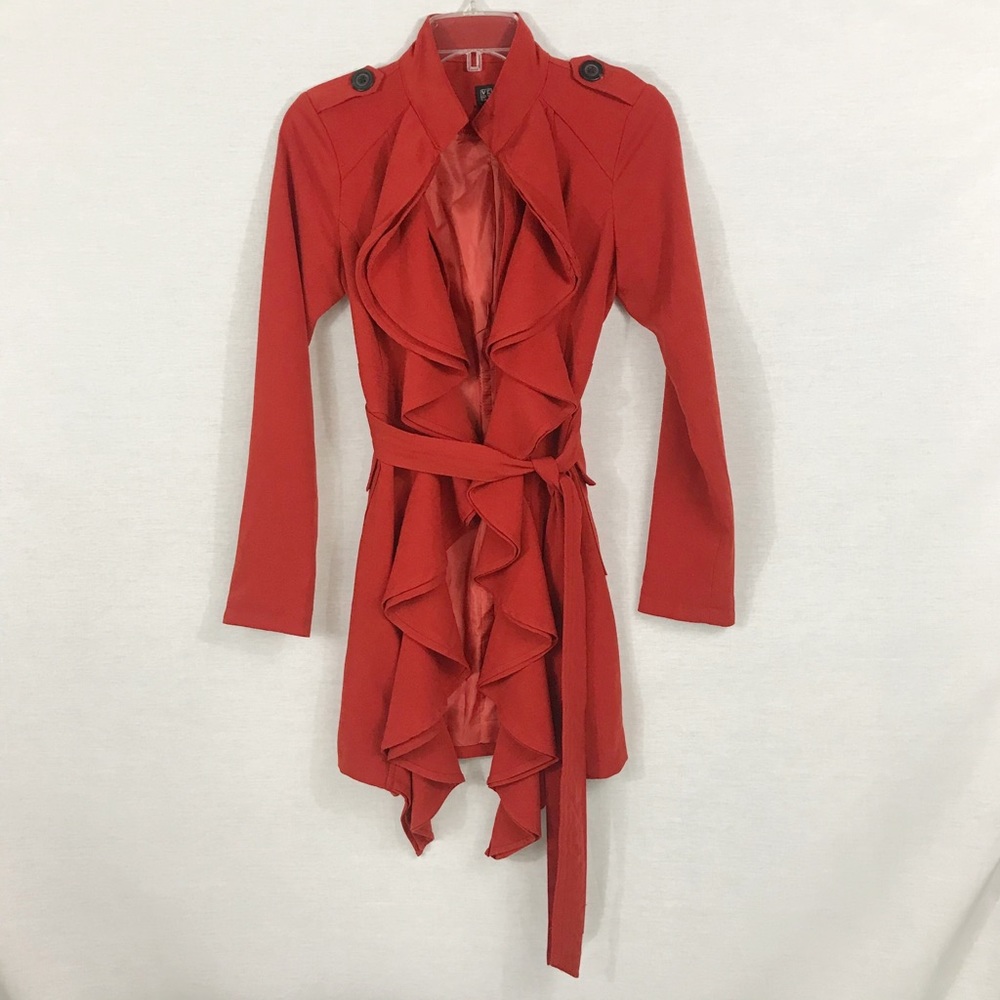 Very J Burnt Orange Ruffled Trench Coat Size Small